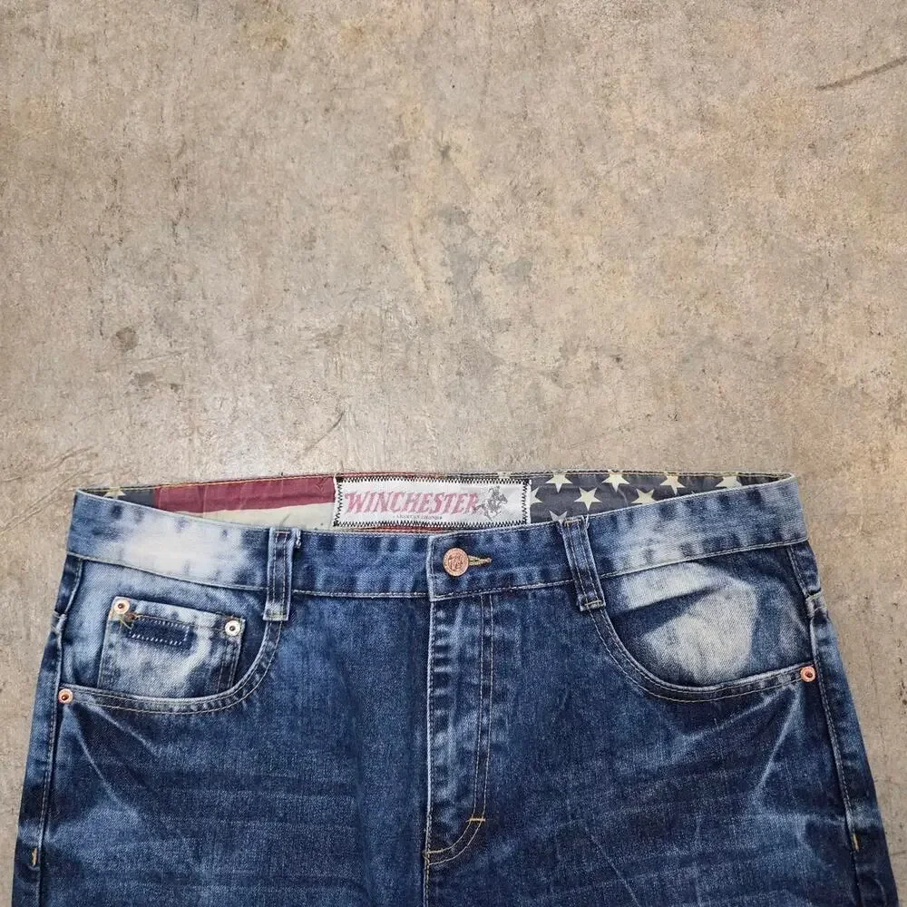 Y2K Remington Shotguns Acid Wash Denim Jorts (36